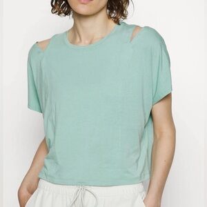 Athleta Intention Tee Split Shoulder Active Stretch Top Sage Green XS Sum 22'